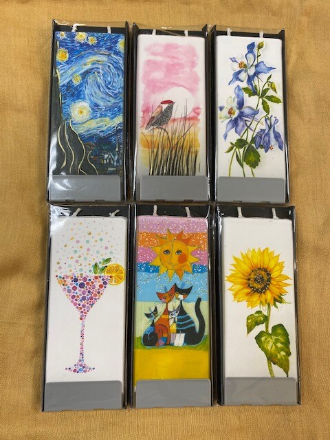 Flaytz candles -dripless flat candles with hand painted embellishments